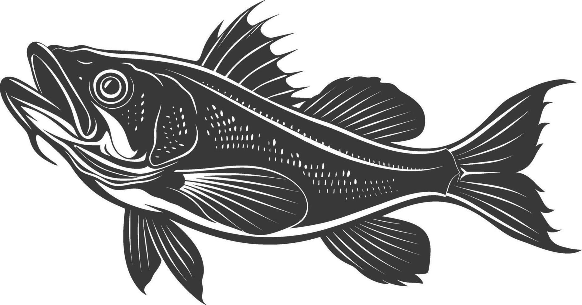 AI generated Silhouette Cod Fish animal black color only vector