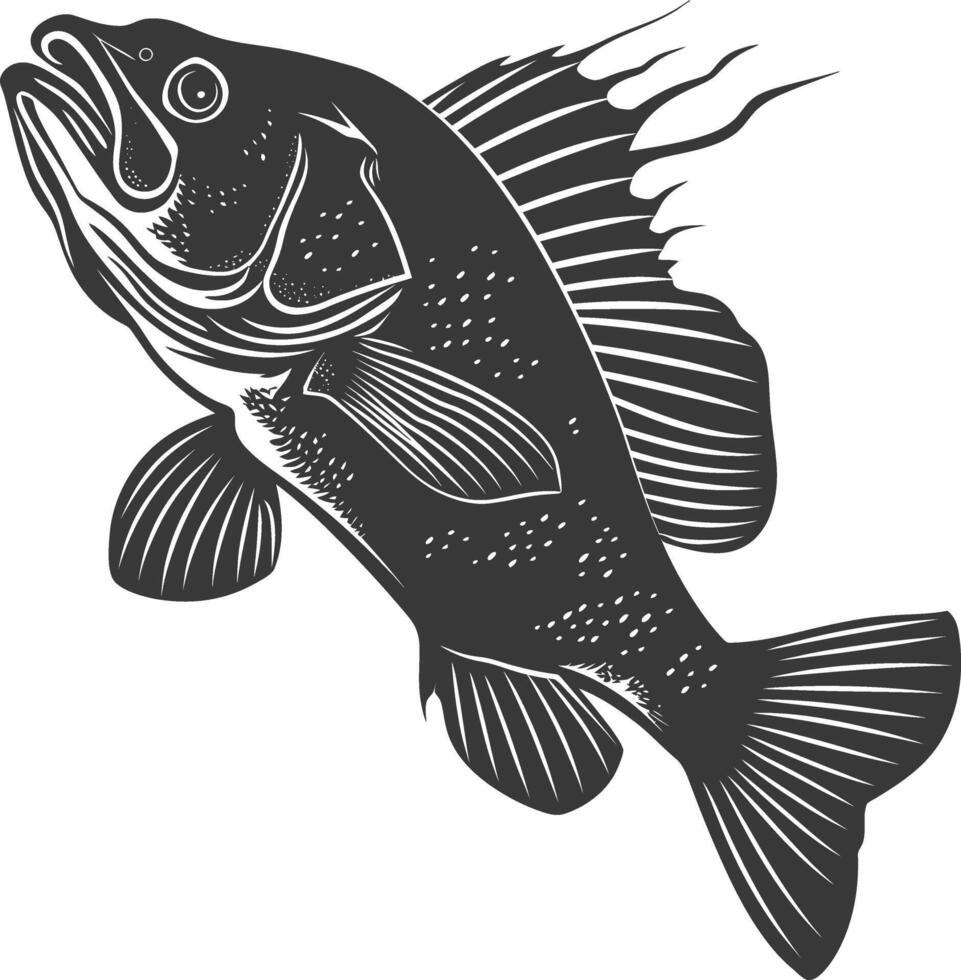 AI generated Silhouette Cod Fish animal black color only vector