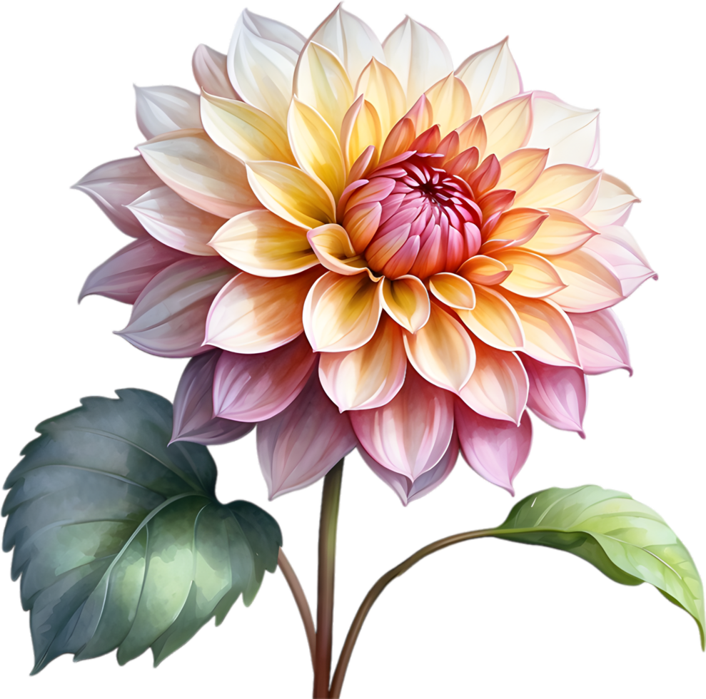 AI generated Watercolor painting of a Pompon Dahlia flower. png