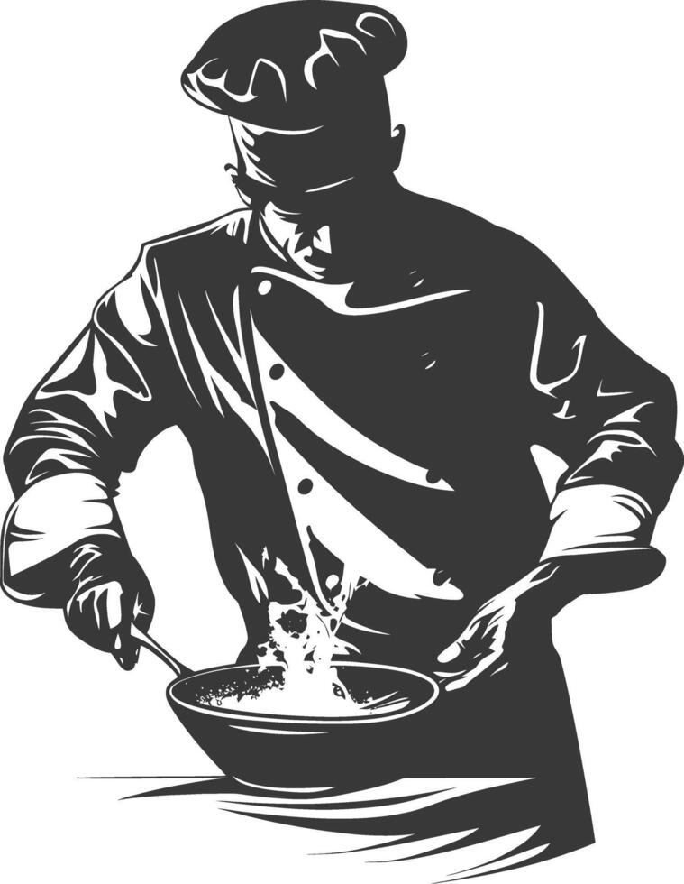 ai generado silueta cocinero en acción lleno cuerpo negro color solamente vector