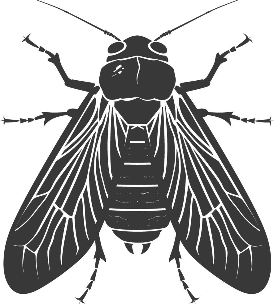 AI generated Silhouette cicada Insect animal black color only vector