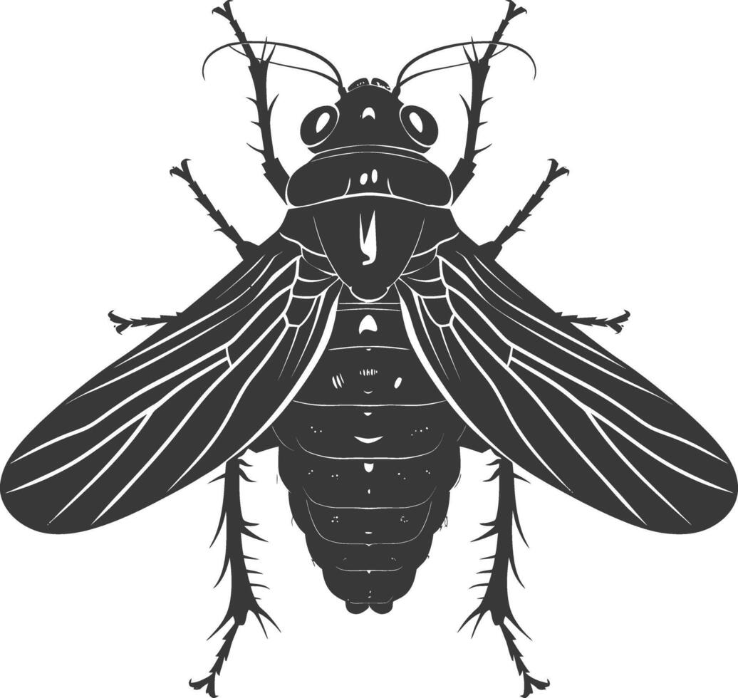 AI generated Silhouette cicada Insect animal black color only vector