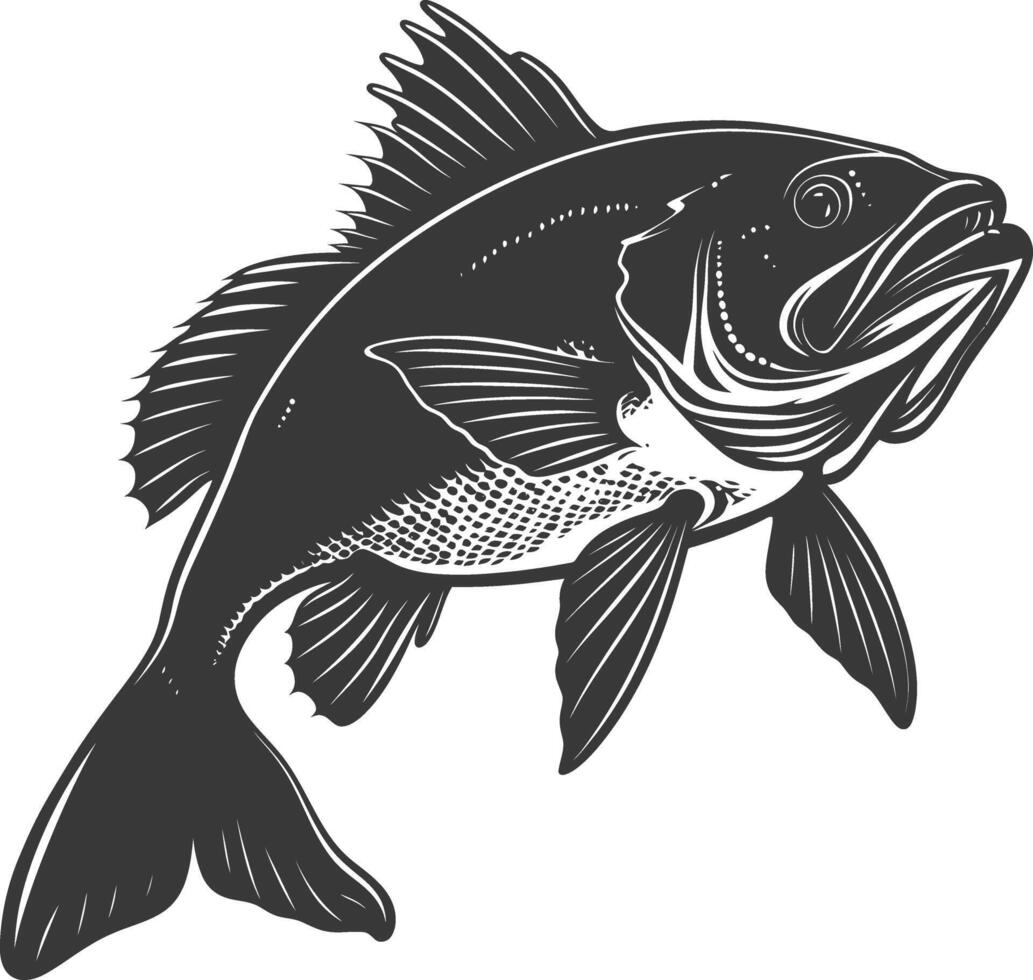 AI generated Silhouette Cod Fish animal black color only vector