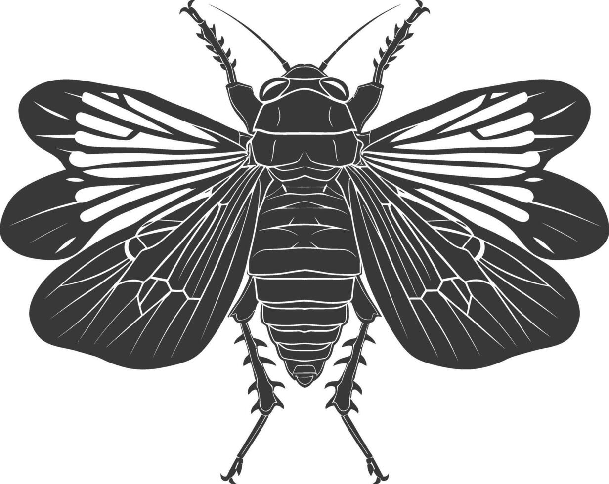 AI generated Silhouette cicada Insect animal black color only vector