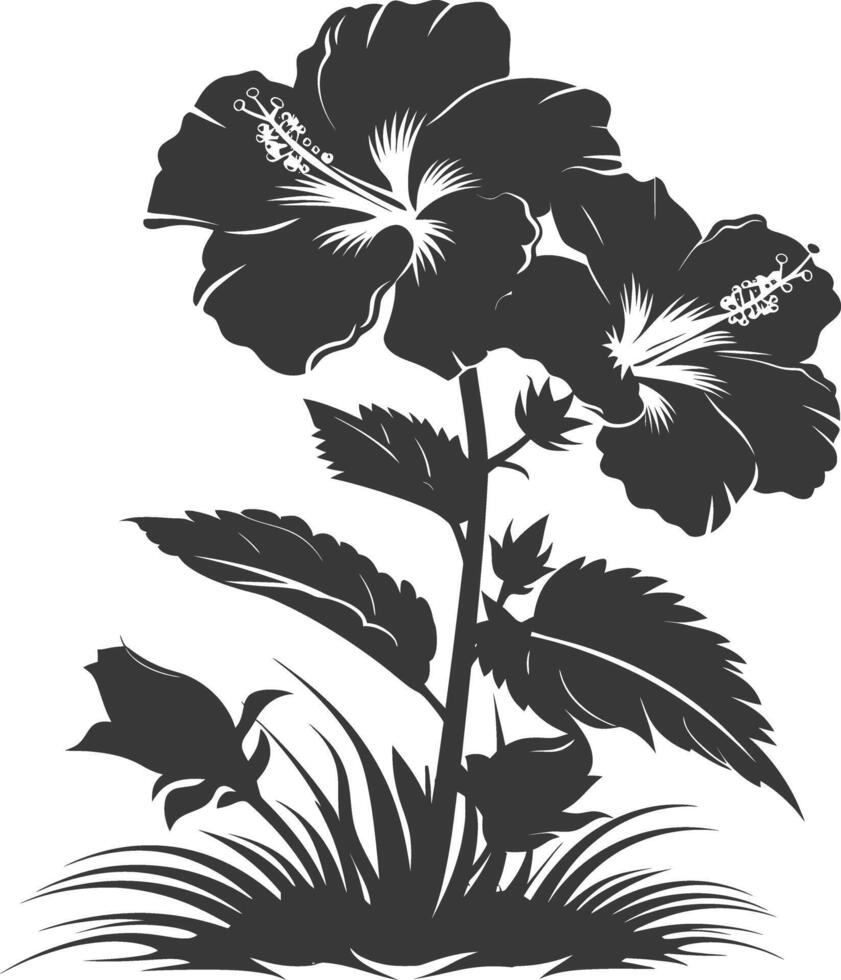 ai generado silueta hibisco flor en el suelo negro color solamente vector