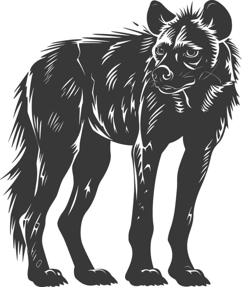 AI generated Silhouette hyena animal black color only full body vector