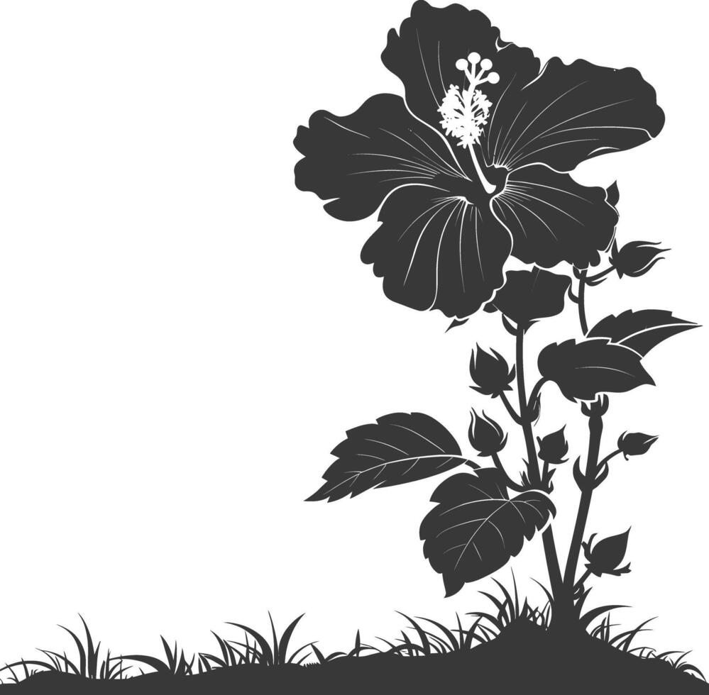 AI generated Silhouette hibiscus flower in the ground black color only vector