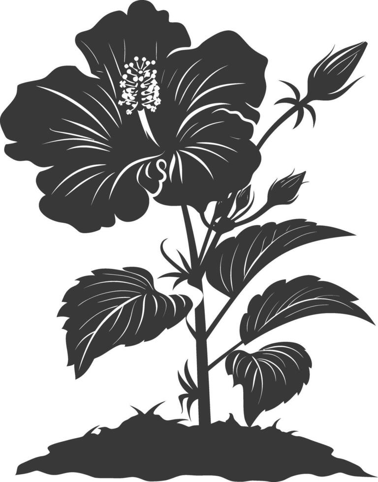 AI generated Silhouette hibiscus flower in the ground black color only vector