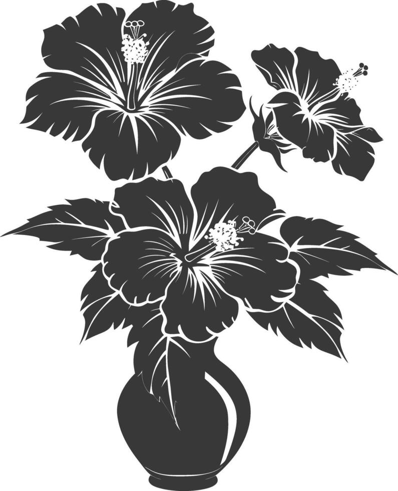 AI generated Silhouette hibiscus flower in the vase black color only vector