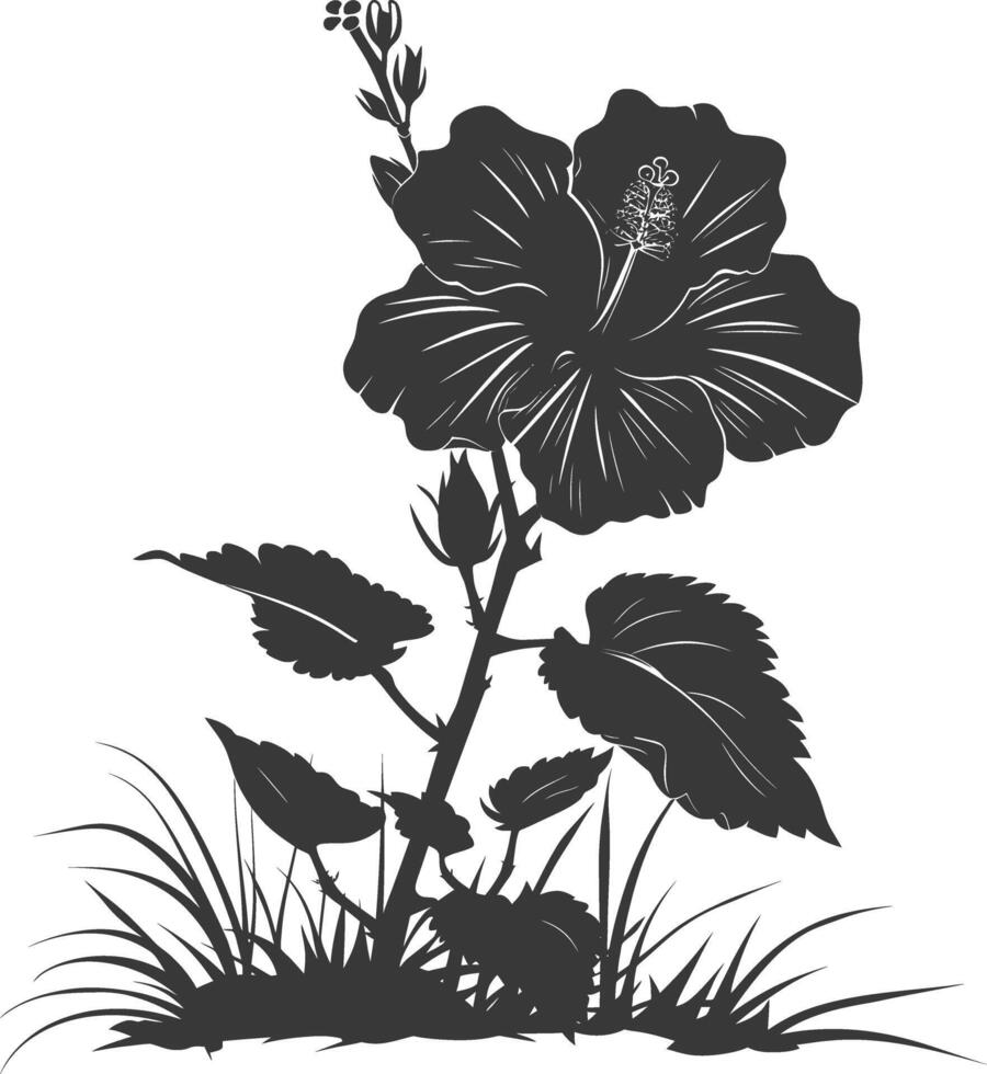 AI generated Silhouette hibiscus flower in the ground black color only vector