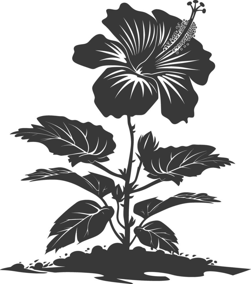 AI generated Silhouette hibiscus flower in the ground black color only vector