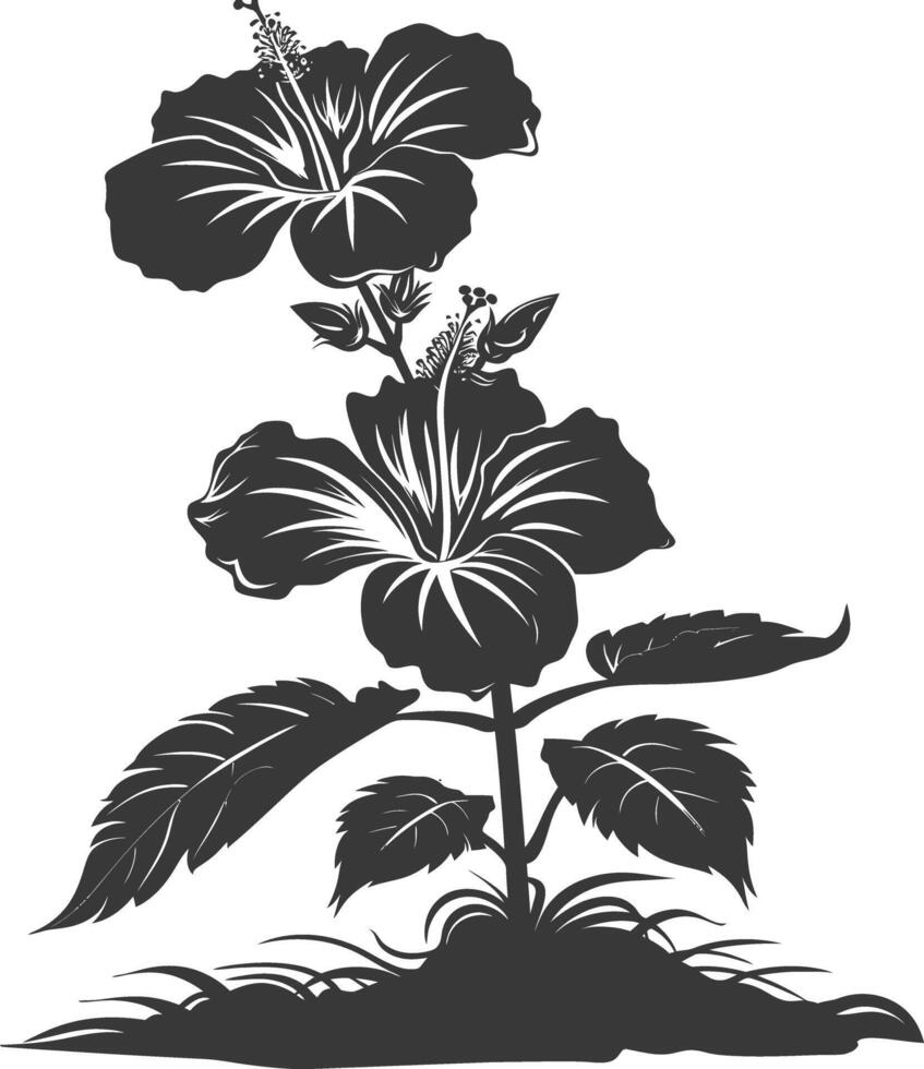 AI generated Silhouette hibiscus flower in the ground black color only vector