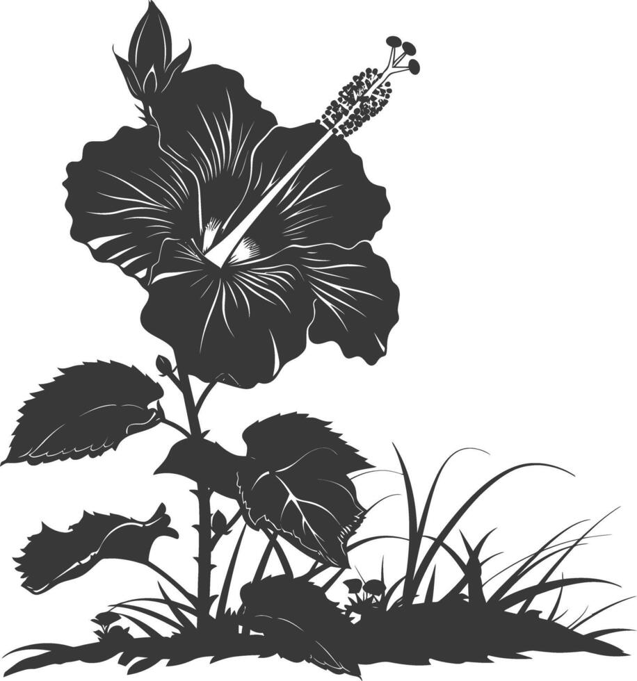 ai generado silueta hibisco flor en el suelo negro color solamente vector