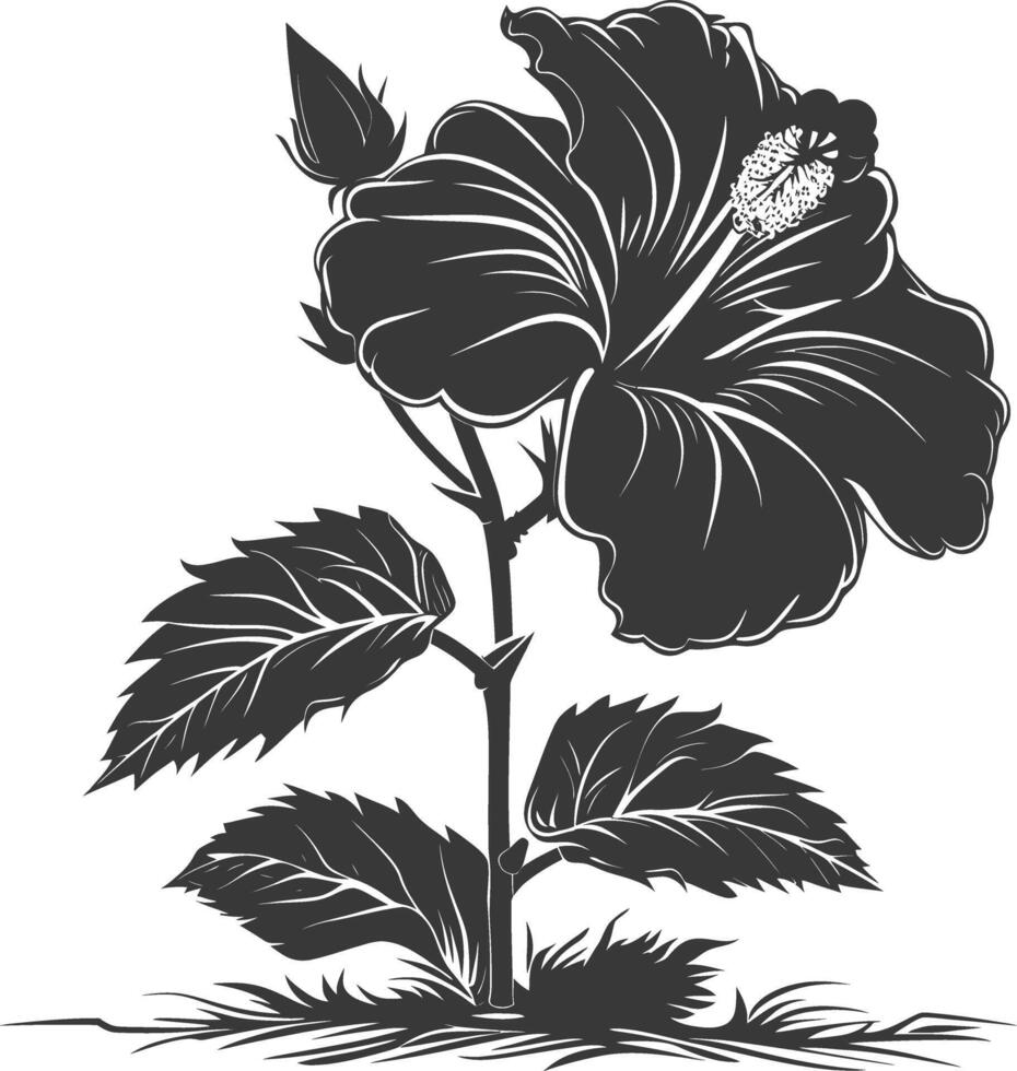 AI generated Silhouette hibiscus flower in the ground black color only vector