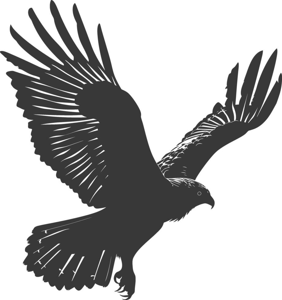 AI generated Silhouette hawk animal fly black color only full body vector