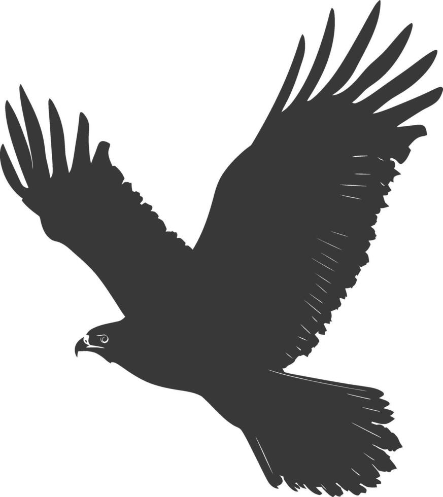 AI generated Silhouette hawk animal fly black color only full body vector