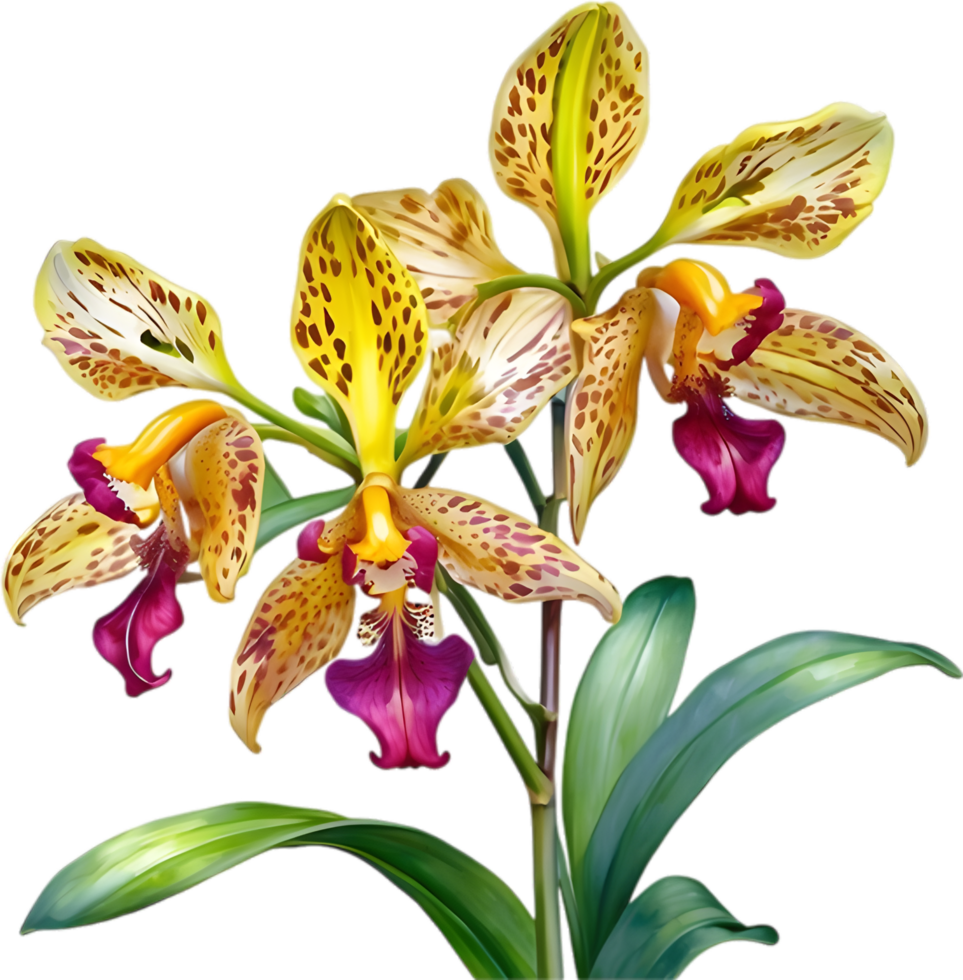 AI generated Watercolor painting of Leopard Orchid flower. png