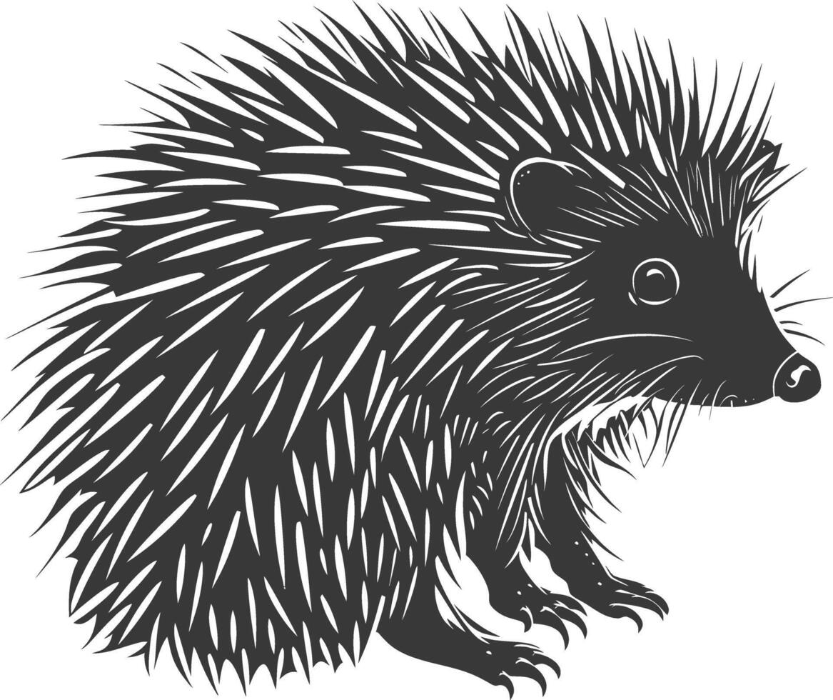 AI generated Silhouette Hedgehog animal black color only full body vector