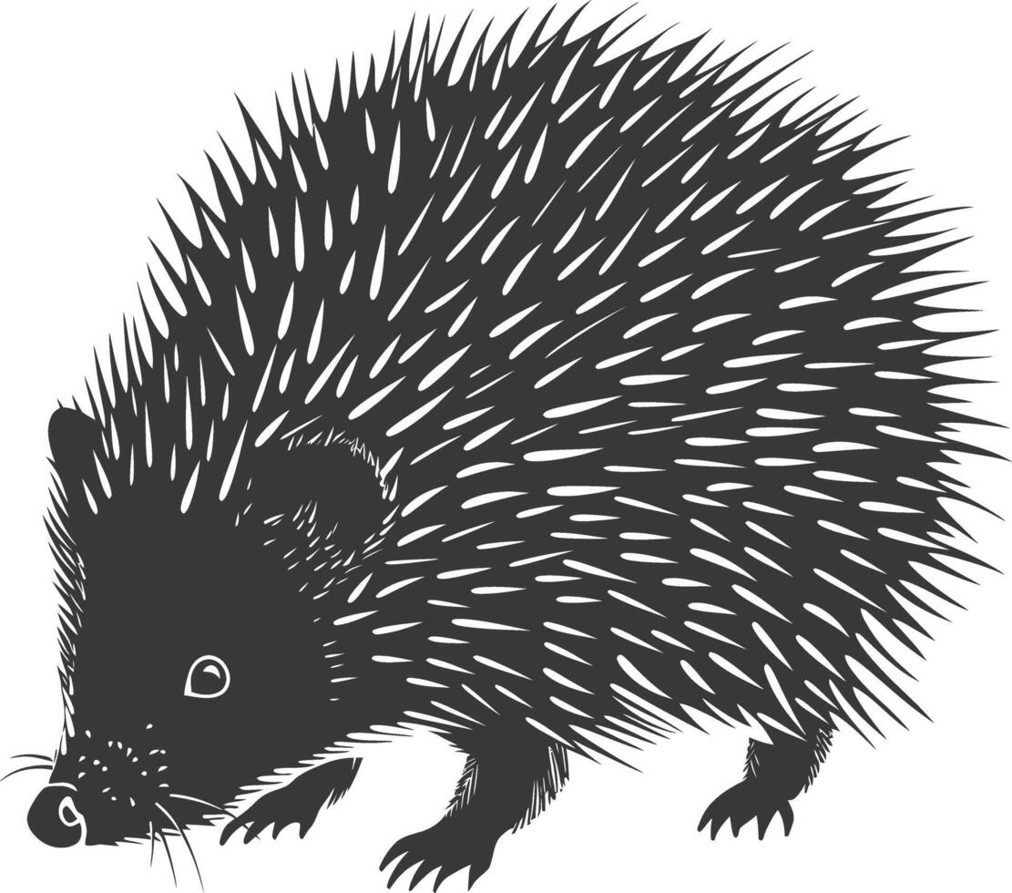 AI generated Silhouette Hedgehog animal black color only full body vector