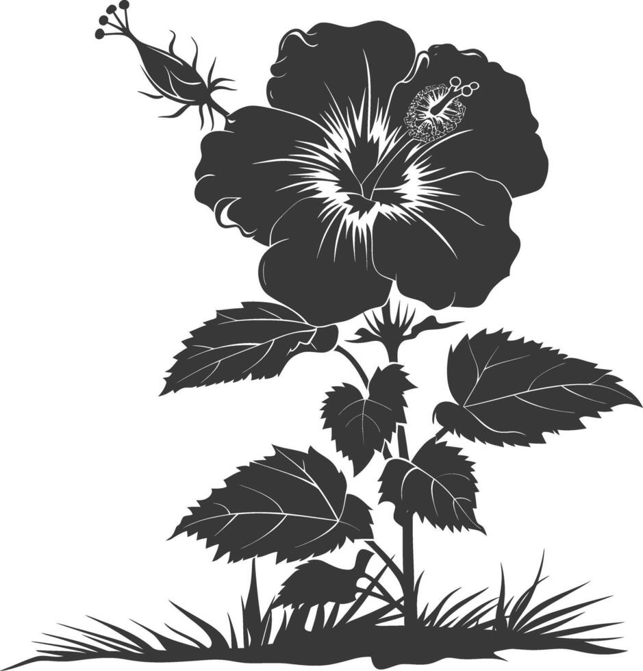 AI generated Silhouette hibiscus flower in the ground black color only vector