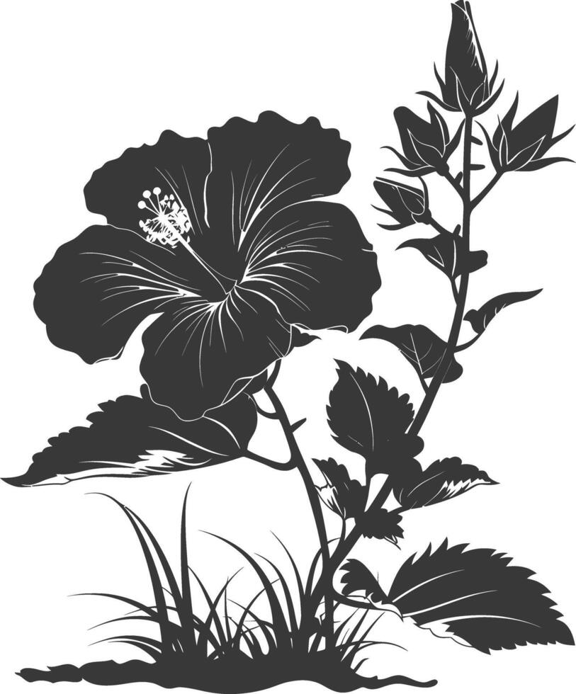 AI generated Silhouette hibiscus flower in the ground black color only vector