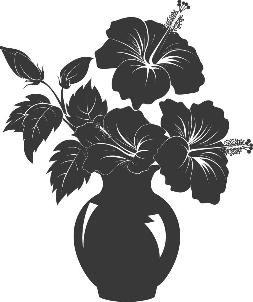 ai generado silueta hibisco flor en el florero negro color solamente vector