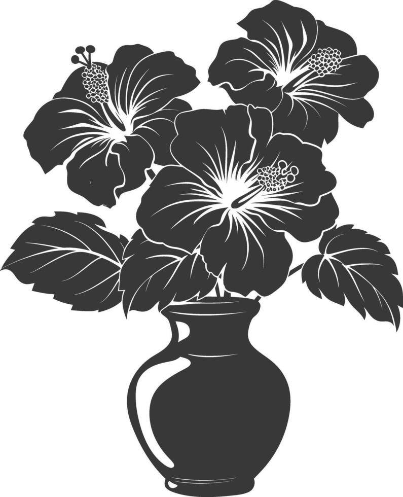 AI generated Silhouette hibiscus flower in the vase black color only vector