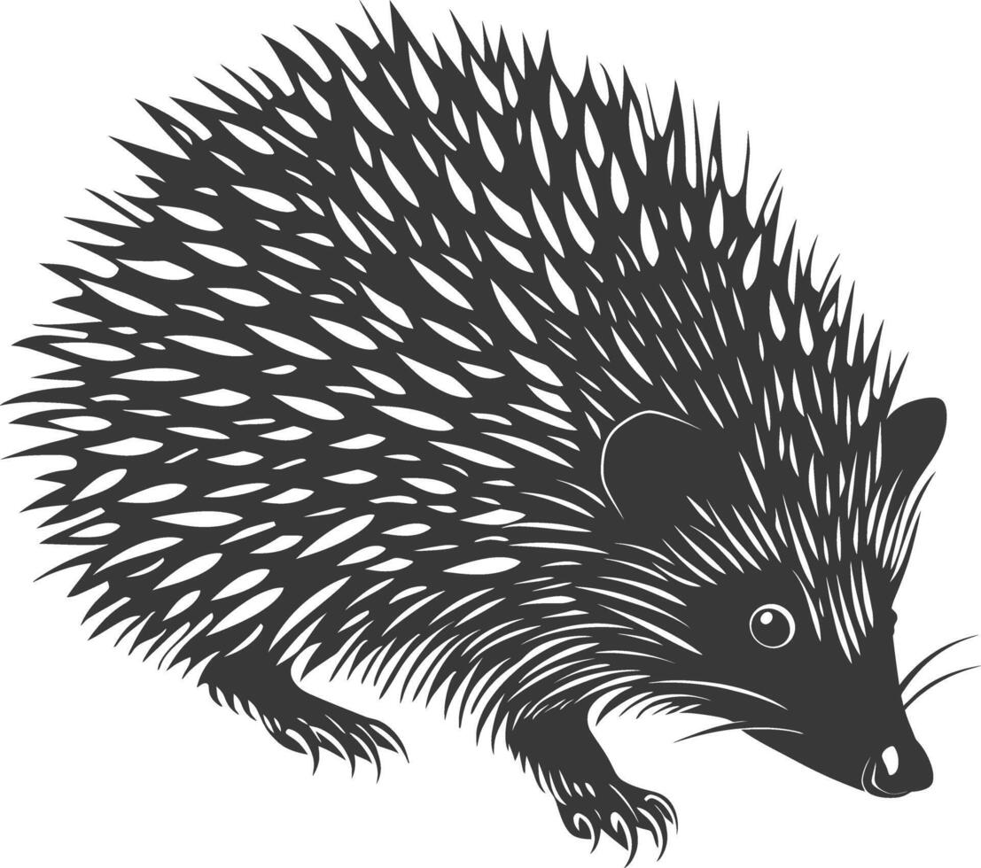 AI generated Silhouette Hedgehog animal black color only full body vector