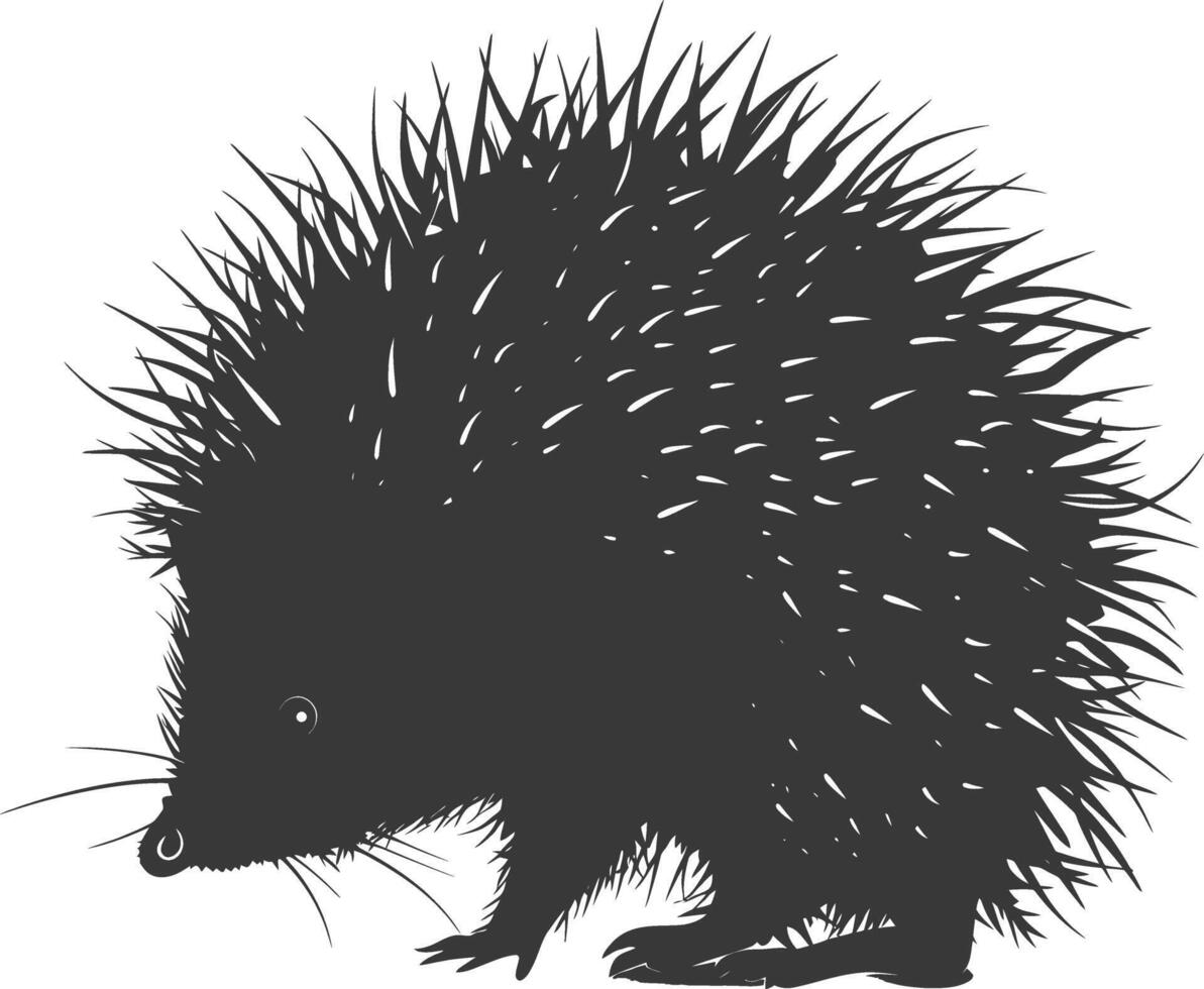 AI generated Silhouette Hedgehog animal black color only full body vector