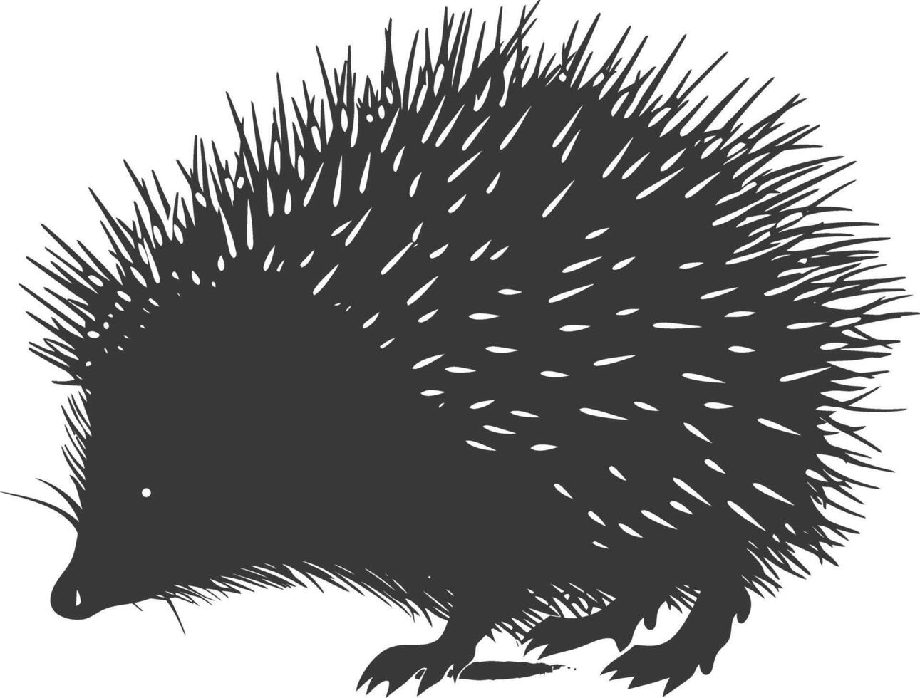 AI generated Silhouette Hedgehog animal black color only full body vector