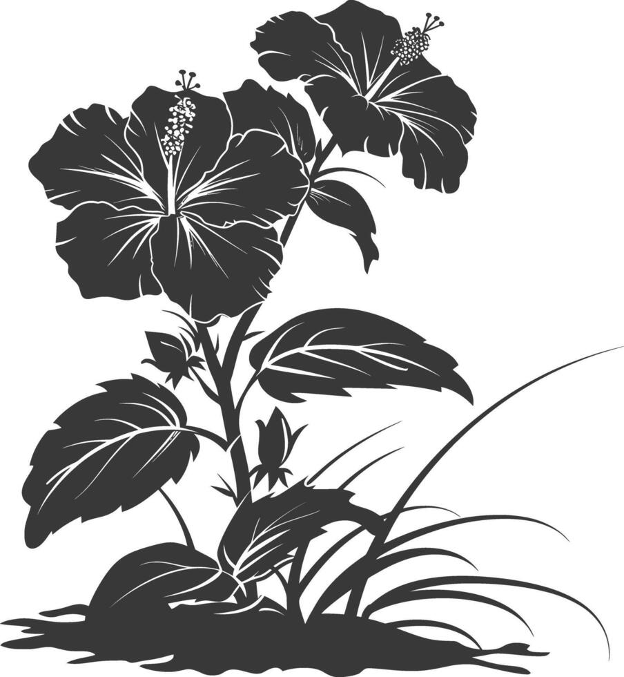 AI generated Silhouette hibiscus flower in the ground black color only vector