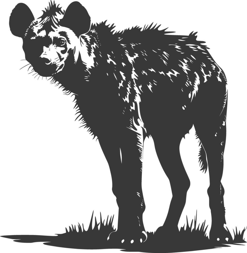 AI generated Silhouette hyena animal black color only full body vector