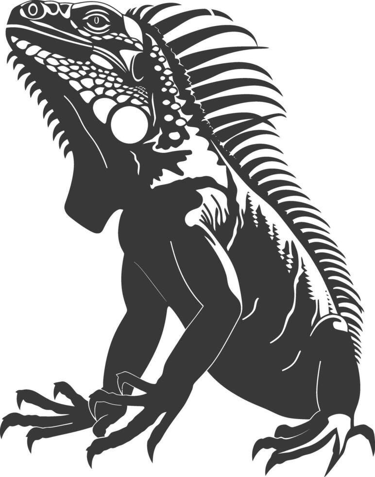 AI generated Silhouette Iguana Animal black color only full body vector