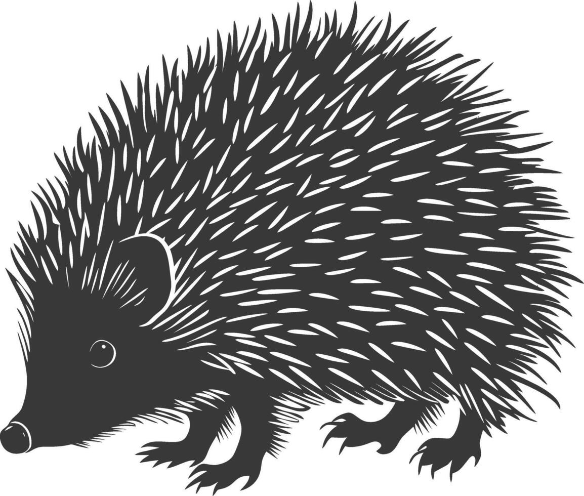 AI generated Silhouette Hedgehog animal black color only full body vector