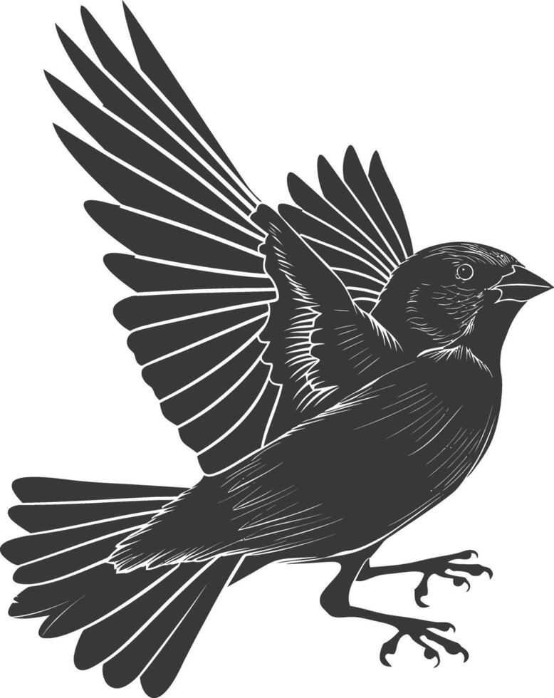 AI generated Silhouette House sparrow bird animal fly black color only vector