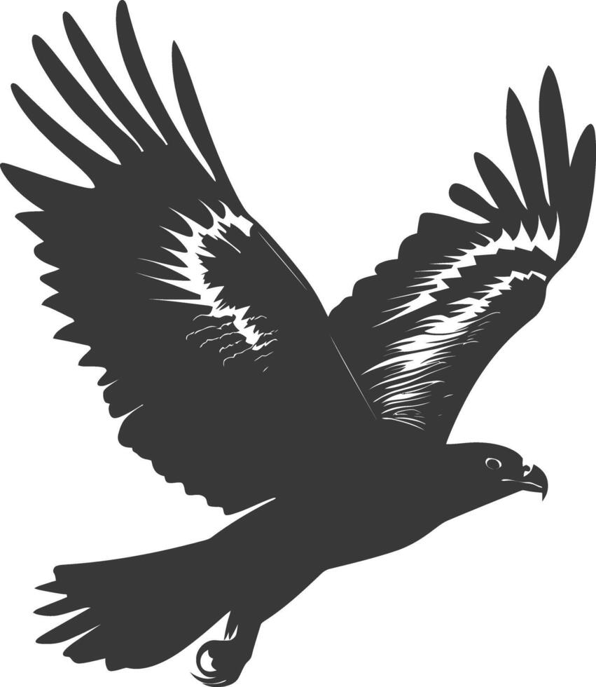 AI generated Silhouette hawk animal fly black color only full body vector