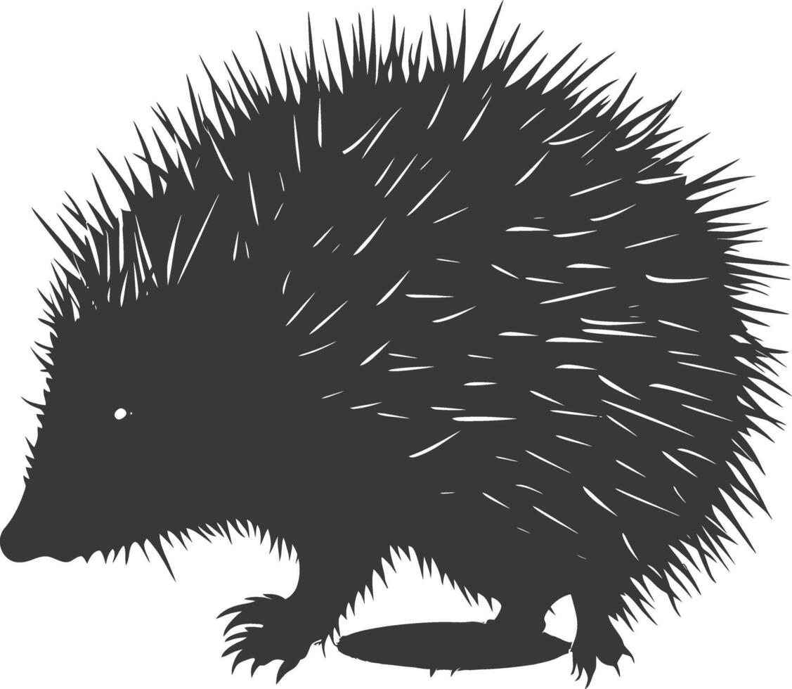 AI generated Silhouette Hedgehog animal black color only full body vector