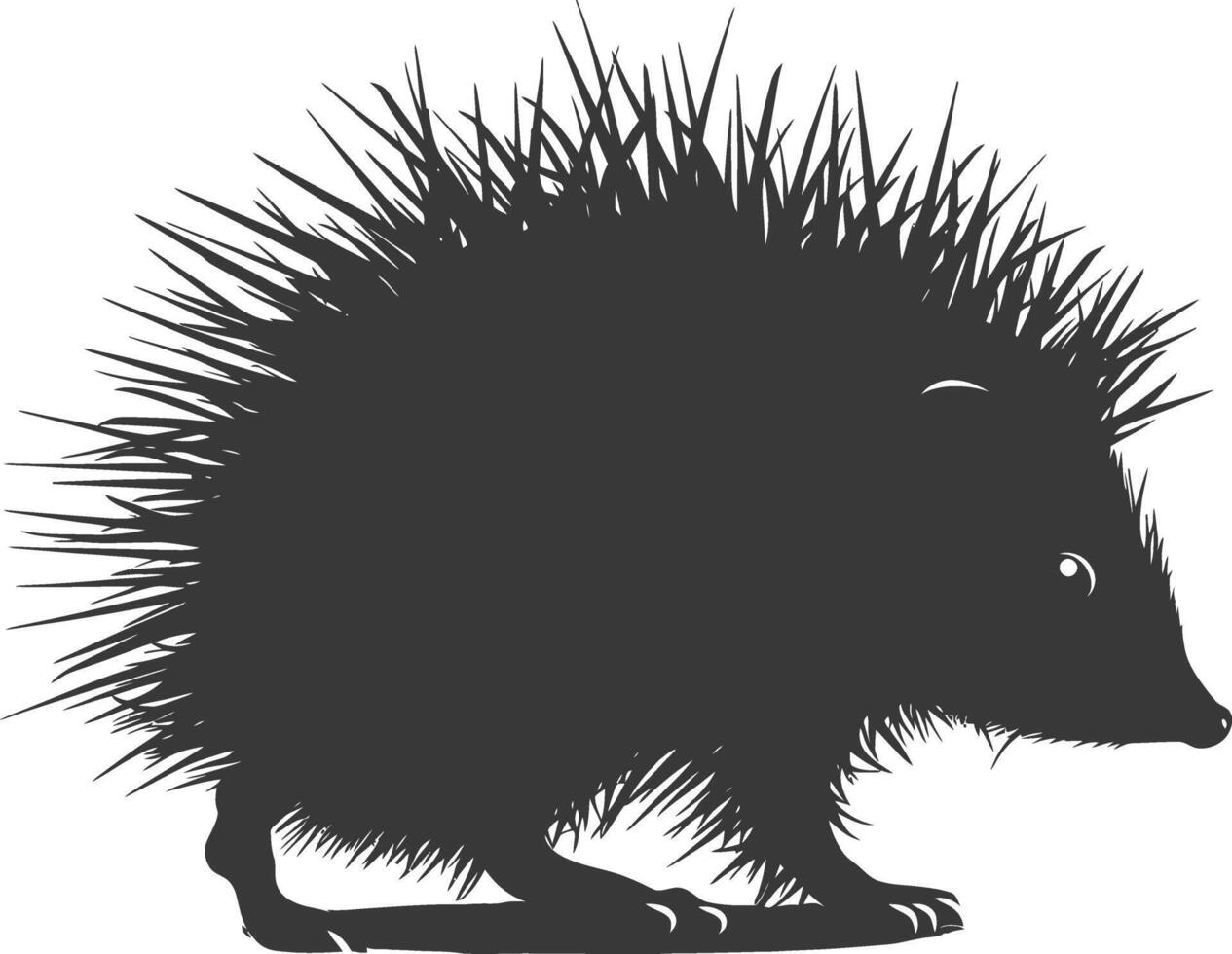 AI generated Silhouette Hedgehog animal black color only full body vector