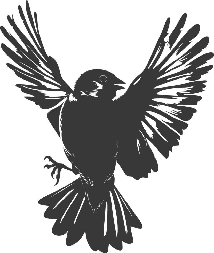 AI generated Silhouette House sparrow bird animal fly black color only vector