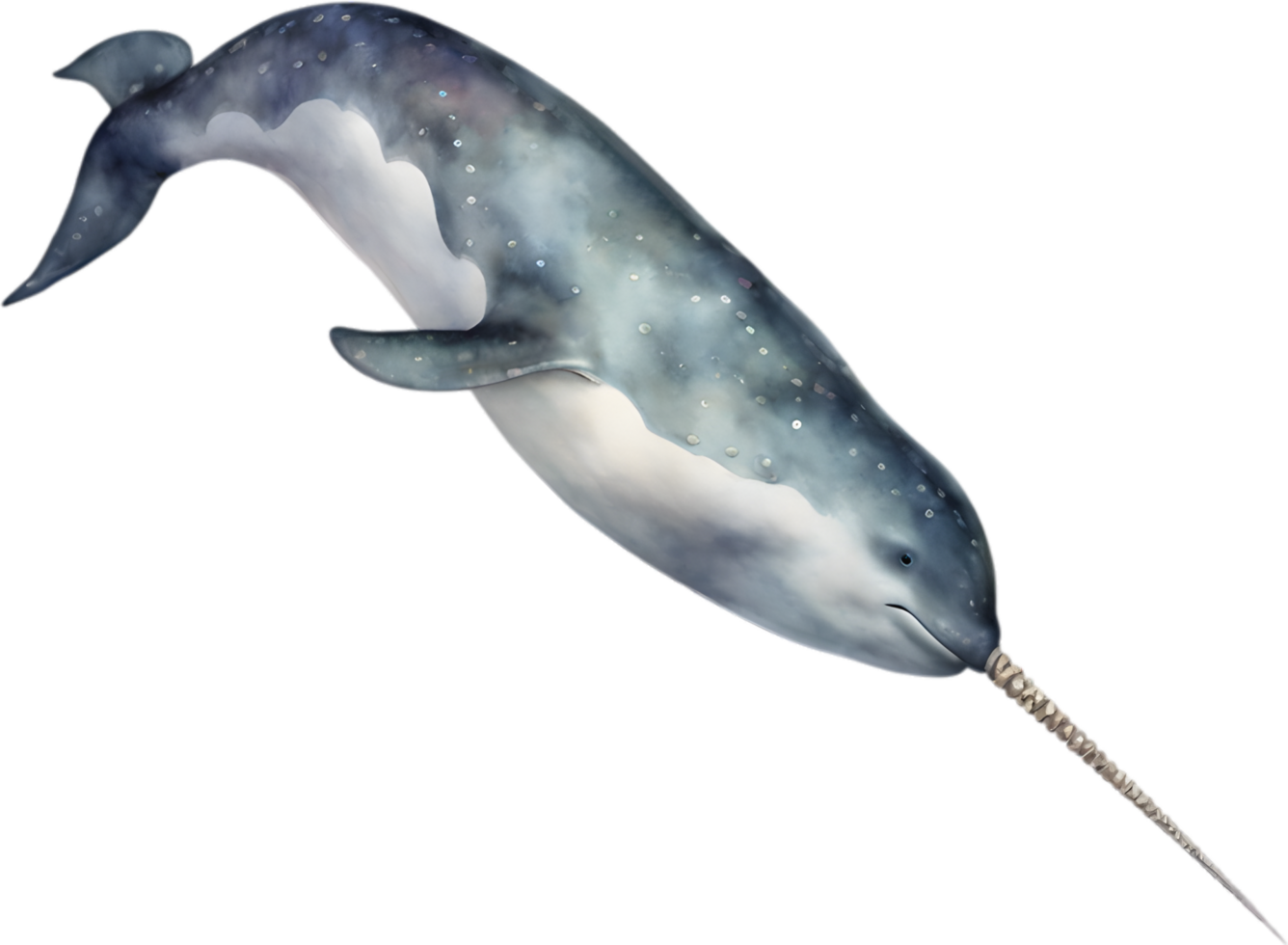 AI generated Watercolor painting of a cute Narwhal. png