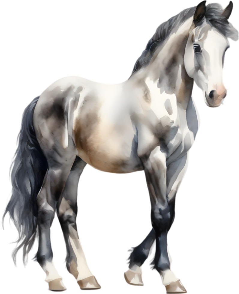 AI generated Watercolor painting of a cute Friesian Horse. png