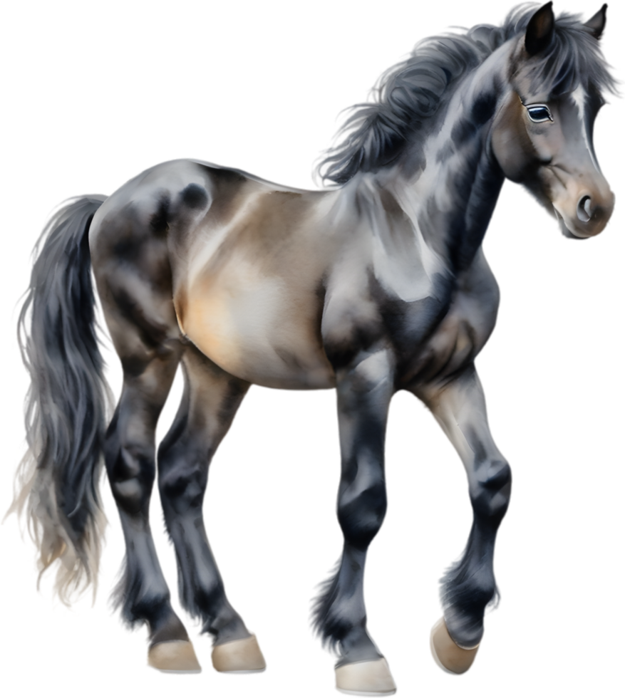 AI generated Watercolor painting of a cute Friesian Horse. png