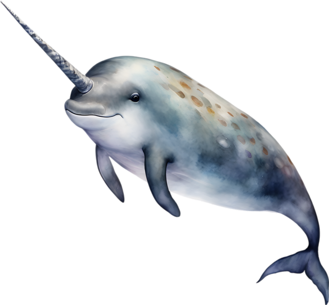 AI generated Watercolor painting of a cute Narwhal. png