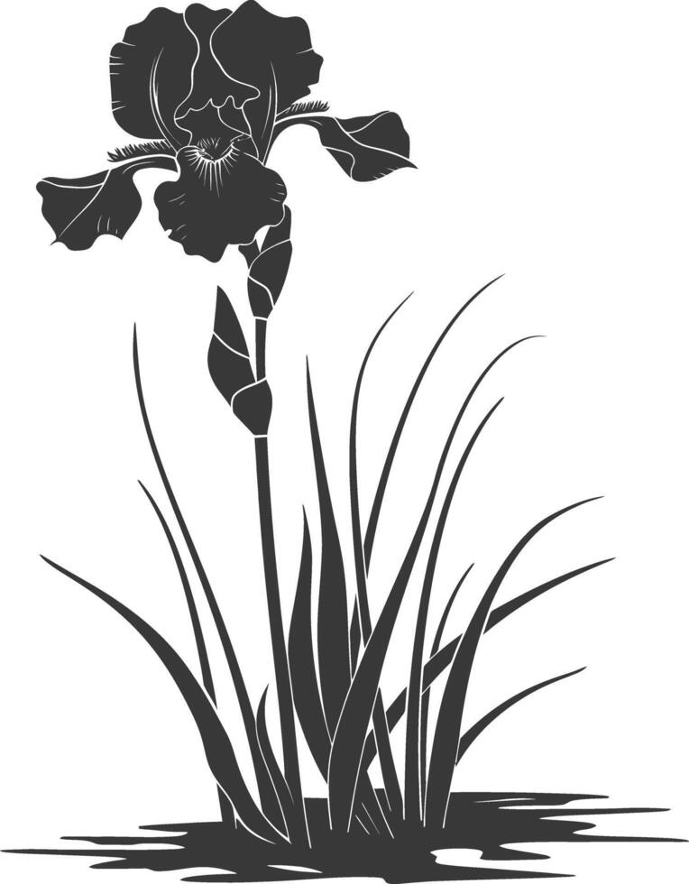 AI generated Silhouette iris flower in the ground black color only vector