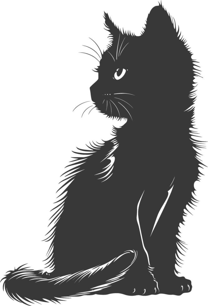 AI generated Silhouette kitten cute animal black color only full body vector