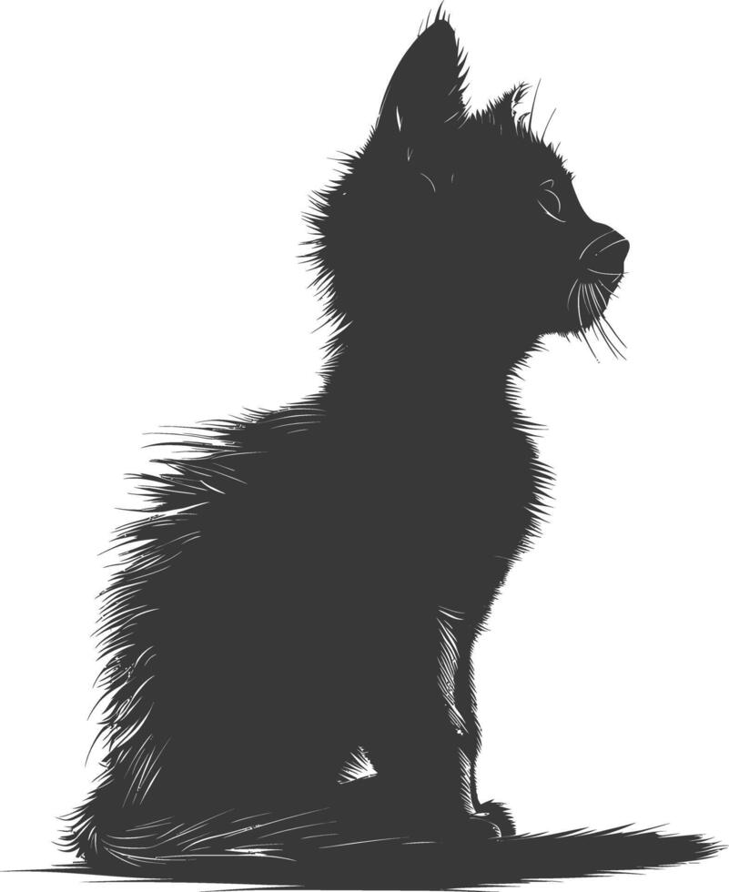 AI generated Silhouette kitten cute animal black color only full body vector