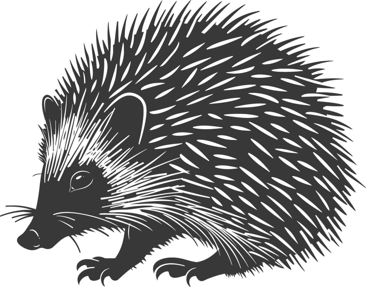 AI generated Silhouette Hedgehog animal black color only full body vector