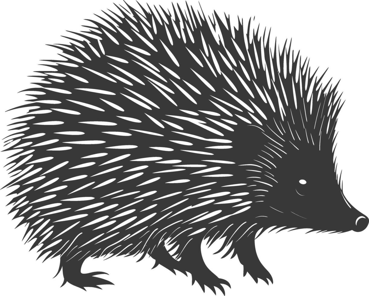 AI generated Silhouette Hedgehog animal black color only full body vector