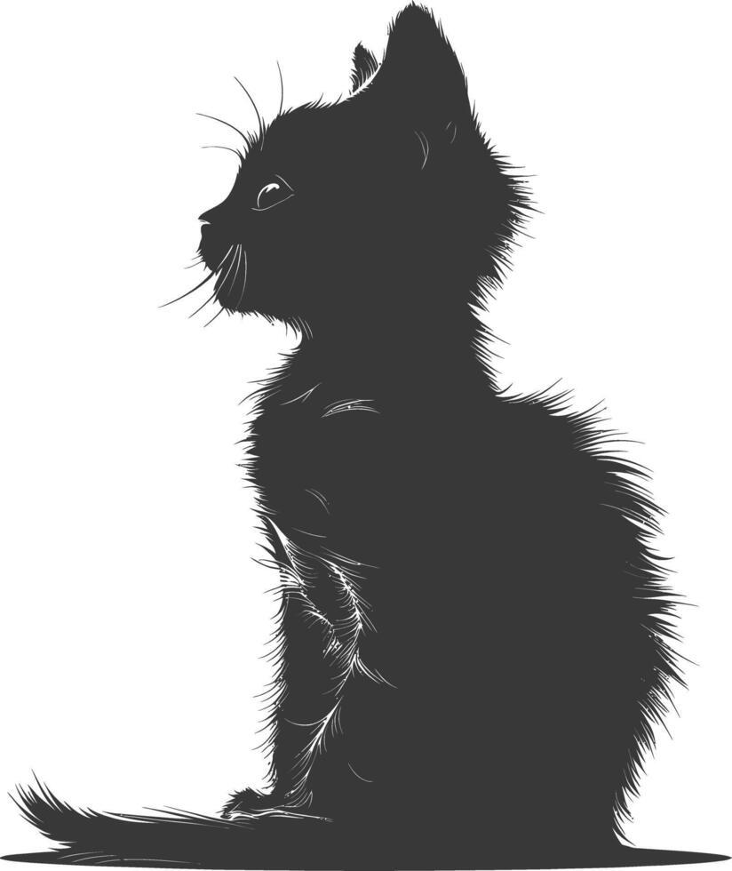 AI generated Silhouette kitten cute animal black color only full body vector