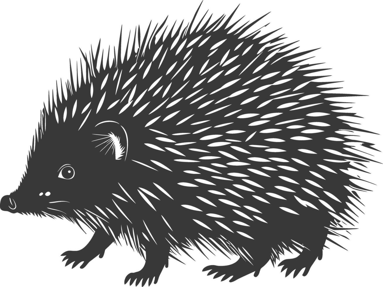 AI generated Silhouette Hedgehog animal black color only full body vector